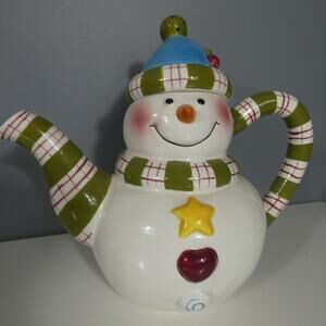 Studio Nova Frosty Snowman 3-D Teapot Ceramic Winter Tea Party Decor